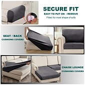 abordables Sofadoek-10 Pieces Sofa Cushion Covers for U-Shaped Modular Sectional Couch with 4 Seat 4 Back 2 Arms, Stretch Velvet Upholstered Covers for Sofa Bed with Deep Double Chaise