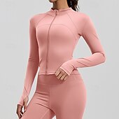 economico Giacche da corsa-Per donna Tinta unita Giaccia da corsa Giacca da esterno Giacca sportiva Estate Primavera Autunno Cerniera completa Snello Manica Lunga Asciugatura Rapida Leggero Elastico Traspirante Palestra Corsa