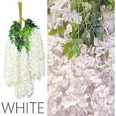 abordables Flores artificiales-12 flores artificiales de glicina de 1,1 m/pieza, blancas, densas, artificiales, de ratán, guirnalda colgante de flores de seda, decoración para fiestas en casa o bodas.