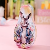 cheap Easter-1pc Easter Bunny Tin Box, Colorful Metal Cookie Candy Box, Cartoon Rabbit Gift Container for Kids, Easter Decoration
