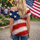  250-årsjubileum i USA Retro / vintage 1980erne T-skjorte Enskuldret Korte ermer USA Flagg Kostyme Dame 4. juli Uavhengighetsdagen Voksne T-Trøye