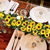 economico Fiore finti-Confezione da 3 ghirlande di girasoli artificiali, 7,5 piedi/filo di girasoli di seta appesi, fiori rampicanti con foglie verdi per la stanza, la cucina, il giardino, il compleanno, il matrimonio, il