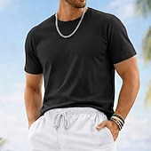 tanie podstawowe koszulki-Męskie Koszulki Koszulka 100% bawełny Krótki rękaw Półgolf Lato Wiosna Jednokolorowe Równina Dzianina Urlop Zabytkowe Podstawowy Gładkie Codzienny Dom Na zewnątrz Czarny Biały Rumiany róż Top Tee dla