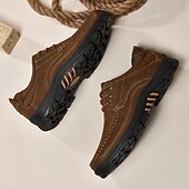 abordables Zapatos Informales con Cordones-Zapatos con cordones de piel sintética de ante color caqui para hombre, zapatillas informales antideslizantes y resistentes para senderismo y actividades al aire libre.