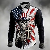 Χαμηλού Κόστους Πατριωτικά 250 Μπλουζάκια-Ανδρικά 4η Ιουλίου 250ή επέτειος των ΗΠΑ Cruce Σημαία των ΗΠΑ Πουκάμισο Πουκάμισο με κουμπιά Μακρυμάνικο Πατριωτικό Αργίες Καθημερινά Άνοιξη Φθινόπωρο Απορρίπτω 3D εκτύπωση Λινό σαν πουκάμισο Μαύρο 1