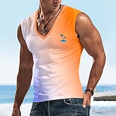 preiswerte Camisetas tropicales de vacaciones-Herren Ombre Kokospalme T Shirt Ärmellos T-Shirt 3D-Druck V Ausschnitt Hemd Tropisch Outdoor Urlaub Hawaiianisch Blau Gelb Orange Sommer Frühling Bekleidung S M L XL XXL XXXL