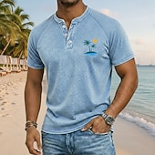 abordables Vintage et rétro-Homme Vintage Lavé T-shirt Haut Henley Chemise délavée Manche Courte ancien Affligé Occasionnel Quotidien Vacances Été Printemps Toutes saisons Bleu Ciel Pourpre Gris Henley T-shirt Henley