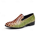 halpa Loafers-Miesten vihreät ja ruskeat käärmekuvioiset nahkaiset loaferit, slip-on-muodinmukaiset kengät yökerhoihin, juhliin ja rohkeisiin muotilausuntoihin