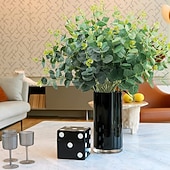 abordables Plantas y Vegetación Artificial-4 paquetes de tallos de eucalipto artificiales, hojas de eucalipto dólar de plata falsas, ramas verdes para arreglos florales. &amp;decoración del hogar