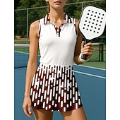 levne Sada ženského tenisu-Dámské Geometrický Sportovní sada Tenisová sada Tenisová sukně Tenisové tričko 2 kusy Bez rukávů Slátanina Tisk Prodyšné Tenis Golf Badminton Přehnutý Sukně Černá Fialová Námořnická modř Oblečení na