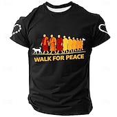  Męski spacer dla pokoju, sylwetka psa aloki i mnichów, grafika serca, odcisk łapy buddyjskiej uważności, czarny T-shirt, krótki rękaw, okrągły dekolt, letnia, swobodna, modna odzież, rozmiary S, M, L,