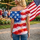  250° anniversario USA Retrò Vintage Anni '80 T-shirt Monospalla Maniche corte Bandiera USA Costume Per donna 4 Luglio Giorno dell'Indipendenza Adulti Maglietta