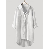 olcso Alapvető műszálas ingek-Női Blúz Pamut póló 100% pamuk Gombok Tömör szín Napi Stílusos Alap Hosszú ujj Állógallér Hosszú felsők Napi Fekete Fehér Sötétkék Lóhere Khakizöld Tavasz Ősz