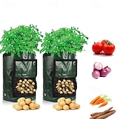 billiga Trädgårdsarbete-2-pack grönsaksodlingsbehållare PE-behållare, potatisodlingspåsar, 10 gallon med klaff och handtag, krukor för lök, frukt, tomat och morötter