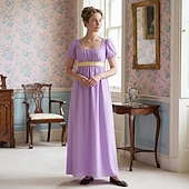 preiswerte Kleid-19. Jahrhundert Regency-Zeit Knöchellänge Kleid Kurze Ärmel Prinzessin Dame Edelfrau Einfarbig Quadrathals Kostüm Damen königlich Halloween Karneval Teegesellschaft LARP Renaissance-Messe Erwachsene