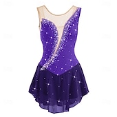 abordables Vestidos de Patinaje Artístico-Vestido de patinaje artístico Mujer Patinaje Sobre Hielo Vestidos Violeta Azul marinero Blanco Retazos Espalda Abierta Elástico Entrenamiento Competición Ropa de Patinaje Clásico Cristal / Strass Sin