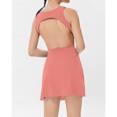 cheap Women's Tennis Dress-Women's Solid Colored Petit Tennis Dress Tennis Dress with Shorts Sports Dress Sleeveless Pocket Elastic Breathable Tennis Running Fitness Dress Tracksuit Black White Pink Tennis Clothing