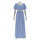 preiswerte Kleid-19. Jahrhundert Regency-Zeit Knöchellänge Kleid Kurze Ärmel Prinzessin Dame Edelfrau Einfarbig Quadrathals Kostüm Damen königlich Halloween Karneval Teegesellschaft LARP Renaissance-Messe Erwachsene