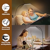 billige Leselys-LED-skrivebordslampe med klipsfunksjon og flimmerfri øyepleie, 3 lysstyrkenivåer, justerbar for lesing, studier, soverom, sovesal, USB-drevet, nattbordslampe, flimmerfri