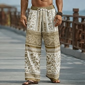 Χαμηλού Κόστους Ανδρικό εμπριμέ casual παντελόνι-Ανδρικά Φλοράλ Etnic Λουλούδια Παντελόνια Casual παντελόνι Φαρδύ παντελόνι Μεσαία Μέση Μπόχο Vintage ρετρό Σπίτι ΕΞΩΤΕΡΙΚΟΥ ΧΩΡΟΥ Διακοπές Ελαστική μέση με κορδόνι Παντελόνι σε σχήμα λινού με τσέπες