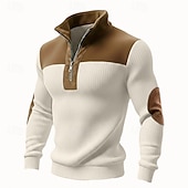 abordables Sudaderas Básicas_-Hombre Sudadera Pull-over Sudadera con un cuarto de cremallera Punto acanalado Albaricoque Negro Blanco Verde Trébol Cuello Mao Plano Retazos Bloque de Color Con Texturas Casual Diario Deporte Ropa