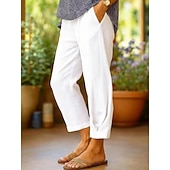  Damen Kunstbaumwollleinen Freizeithose Sommerhose Gerade Urlaub Basic Lässig Volle Länge Hohe Taille Einfach Tasche Bequem Weich Mikroelastisch Täglich Outdoor Straße Blau Weiß Hellgrün Himmelblau