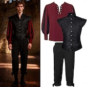 abordables Conjuntos-Medieval Renacimiento Disfraz de lujo Caballero caballero celta Atuendo real Disfraz Hombre Fantasía Víspera de Todos los Santos Carnaval Rendimiento LARP Feria Ren Adulto Chalecos Camisas Pantalones