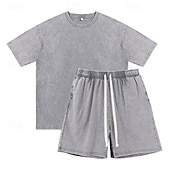 cheap Men's Basic Tees sets-Men T-shirt Suits Tracksuit Shorts and T Shirt Set Short Sleeve Crew Neck Summer Color Block Gymnatics Casual 2 Piece Distressed Casual Vacation Daily Wear Army Green Black Gray Top Tee for Men