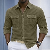 baratos Camisas de trabalho masculinas-Homens Camisa Social Textura Camisa casual Camisas de trabalho Camiseta de Veludo Azul Marinha Azul Manga Longa Tecido Colarinho de Camisa Casual Diário Bolso frontal Roupa Elegante Moda Roupa de rua