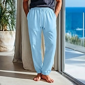 economico Vacanza-Per uomo Pantaloni di Lino Pantaloni Estivi Coulisse Elastico in vita Polsino elastico Semplice Comodità Traspirante Lunghezza intera Casuale Quotidiano All'aperto Vacanza Moda Blu Nero Elasticizzato