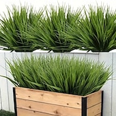 זול צמחים מלאכותיים וצמחייה-12 יחידות חבילות דשא אביב מלאכותי, צמחי ירק מלאכותיים עם 7 מזלגות, גבעולי דשא מלאכותיים לקיר צמחים, גינה, בית &amp;קישוט האירוע