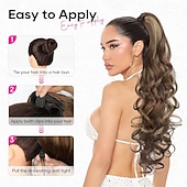 halpa Poninhännät-poninhäntäpidennys, 26 tuuman kiristysnyörillä varustettu poninhäntäpidennys, pitkät kiharat, laineikkaat poninhännät, synteettiset klipsillä varustetut poninhäntäpidennykset naisille, tumman