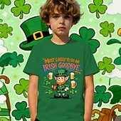 cheap St. Patrick's Tops-St. Patrick St. Paddy's Day Boys' 3D Graphic Four Leaf Clover T shirt Tee Short Sleeve 3D Print Summer Spring Sports Fashion Streetwear Kids 4-12 Years Crew Neck Casual Daily Outdoor Regular Fit