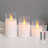 economico Luci di candela-3 candele a led senza fiamma con telecomando, candele di cera senza fumo per proposte di matrimonio, feste, cene, illuminazione ambientale, alimentate a batteria AAA, decorazioni per la casa