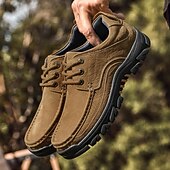abordables Zapatos Informales con Cordones-Zapatos con cordones de piel sintética de ante color caqui para hombre, zapatillas informales antideslizantes y resistentes para senderismo y actividades al aire libre.