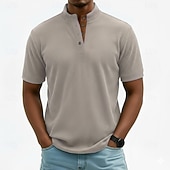 billige Cordfløy T-skjorter-Herre Kordfløyel skjorte T-skjorter Kortermet Helfarge عادي Gammeldags stil Henley Knapper Høy krage Henley Avslappet Daglig utendørs Sommer Vår Vår &amp; Vinter Svart kaffe Grå Henley T-skjorte