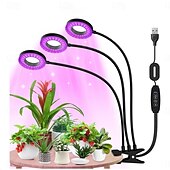 baratos Luz LED Ambiente-Luminária de LED para cultivo de plantas com 1/2/3/4 LEDs, espectro completo, 48 LEDs, temporizador, brilho ajustável, alimentação USB 5V, ideal para plantas de interior, hidroponia, hortaliças,