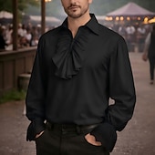 baratos Tops-Vitoriano Medieval Renascentista Fantasia fantasia Camisa Vampiros Pirata Traje Real Renda Frufru Com Babados Fantasia Homens Pirata Fantasia Real Dia Das Bruxas Carnaval Baile de Máscaras Festa