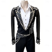 رخيصةأون أزياء التزلج على الجليد للأولاد والرجال-توب للتزلج الفني على الجليد رجالي تزلج على الجليد كنزات أسود بقع قابل للبسط التدريب منافسة ملابس التزلج كلاسيكي الكريستال / حجر الراين كم طويل التزحلق على الجليد الرقص على الجليد