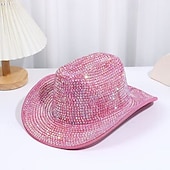 preiswerte Partybedarf-Neongrüner Strass-Cowboyhut für Damen, glitzernder Weltraum-Cowgirlhut mit funkelnden Kristallen, Disco-Partyhut für Musikfestivals, Junggesellinnenabschiede, Kostümaccessoires zum St. Patrick's Day