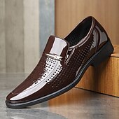 cheap Monk Shoes-Men's Faux Leather Perforated Dress Loafers with Glossy Finish, Stylish Slip-On Shoes for Formal &amp; Evening Events