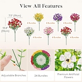  24 csokor művirág kültéri és beltéri használatra, 6 színű vegyes műanyag művirágok százszorszépből eukaliptusz levelekkel, otthoni kerti dekorációhoz, verandára, ablakládába