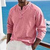 voordelige Casual Henley-T-shirt-Voor heren T-shirt Henley-shirt Overhemd van 100% katoen met zure wassing Lange mouw Effen Effen kleur Vintage Streetwear Casual Kledingstuk geverfd Bleek Puur Opstaand Henley Casual Huis Straat