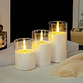 economico Luci di candela-3 candele a led senza fiamma con telecomando, candele di cera senza fumo per proposte di matrimonio, feste, cene, illuminazione ambientale, alimentate a batteria AAA, decorazioni per la casa