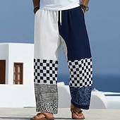 economico Pantaloni casual stampati da uomo-Per uomo A quadri Motivo Geometrico Pantaloni Pantaloni casual Pantaloni Larghi Misura del girovita medio Moda Casa All'aperto Vacanza Coulisse elastica in vita Pantaloni tipo lino con tasche Estate