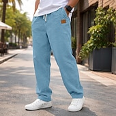 abordables pantalons décontractés-Homme Pantalon en velours côtelé Pantalon décontracté Cordon de serrage Jambe Droite Couleur Unie Confort Longueur complète Occasionnel Quotidien Extérieur Vacances Mode Bleu Noir Non Elastique