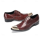voordelige Klassieke Dress Schoenen-Echte leren bordeauxrode geklede schoenen met slangenprint voor heren, formele Oxford-schoenen voor bruiloften, luxe schoenen voor de bruidegom en bruiloftsgasten