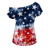  الذكرى السنوية الـ 250 للولايات المتحدة الأمريكية عتيق / معتق الثمانينات تي شيرت كتف واحد أكمام قصيرة علم امريكا ملابس تنكرية نسائي 4 يوليو يوم الاستقلال للبالغين T-skjorte
