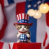  8 stk. patriotiske ornamenter til 4. juli, søt kattunge i tekopp hengende dekorasjon, uavhengighetsdagen rød hvit blå amerikansk flagg klatretre dekor til hjemmefest, minnedagsgaver til katteelskere