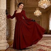 levne Šaty-Viktoria Tarzı Středověké Renesanční Šaty Fancy kostým Plesové Dlouhé rukávy Královský oděv Hranatý Maškarní kostým Dámské Fantazie předvečer Všech svatých Karneval Výkon LARP Ren Faire Dospělé Šaty